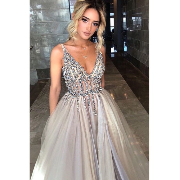 Grey Sequin beaded Prom dress - Picture 2 of 8